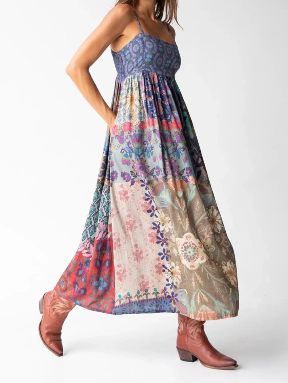 Natural Life “Bailey” Bohemian Floral Patchwork Maxi Dress - Medium 🌸